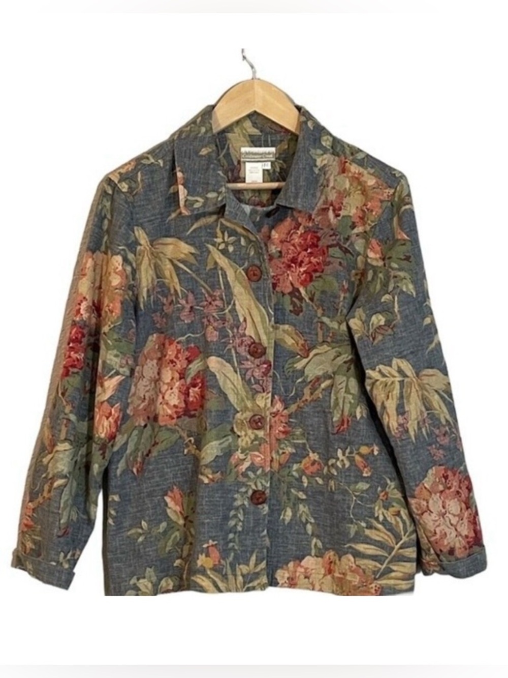Like New XL Coldwater Creek Floral Button-Front Jacket in Blue and Multi